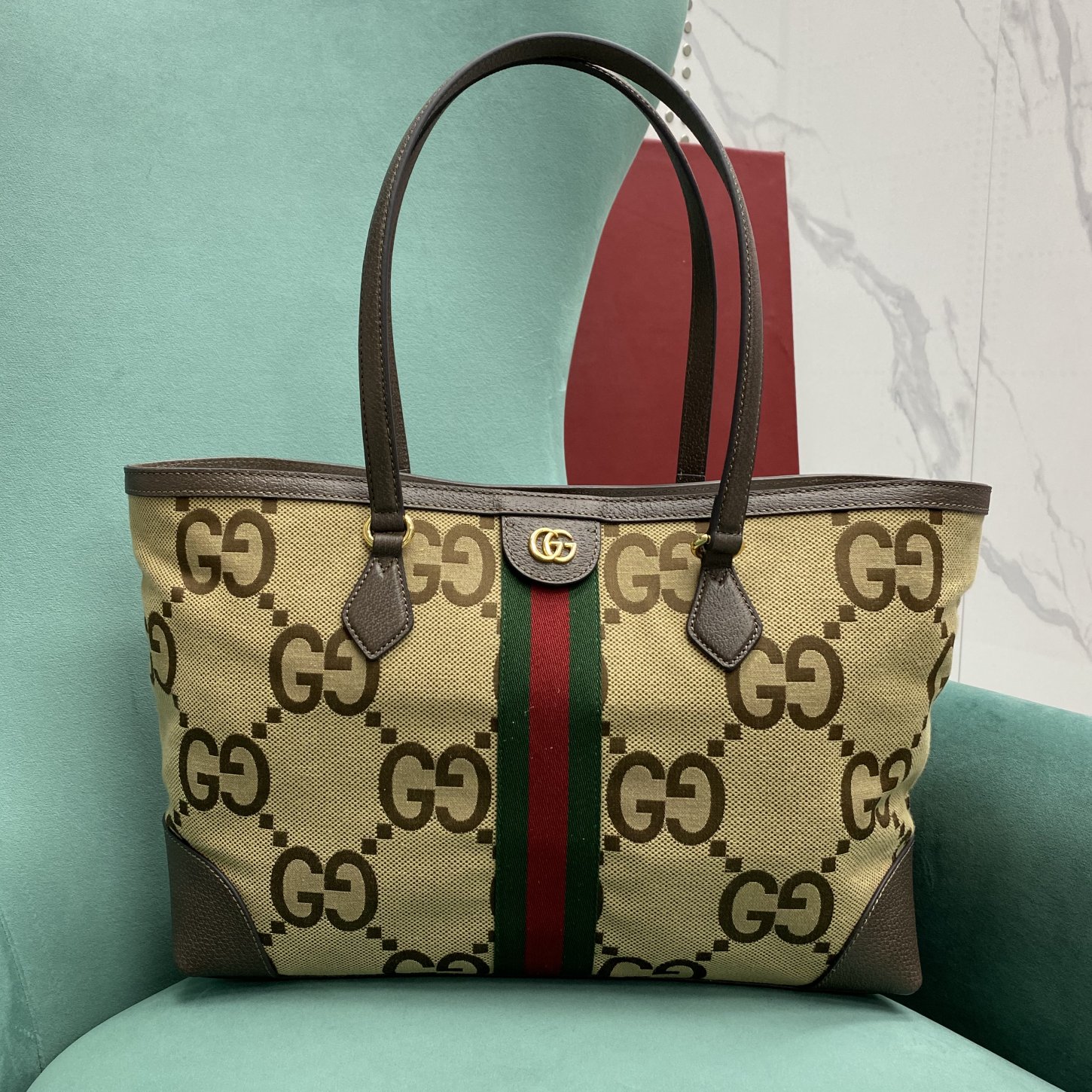 【P1350】Gucci Ophidia系列包包 古奇新色GG提花布单肩托特包购物袋