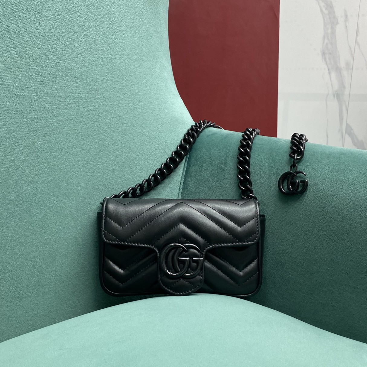 【P800】Gucci mini马卡龙系列 古驰新款黑色原厂皮marmont链条包斜挎包