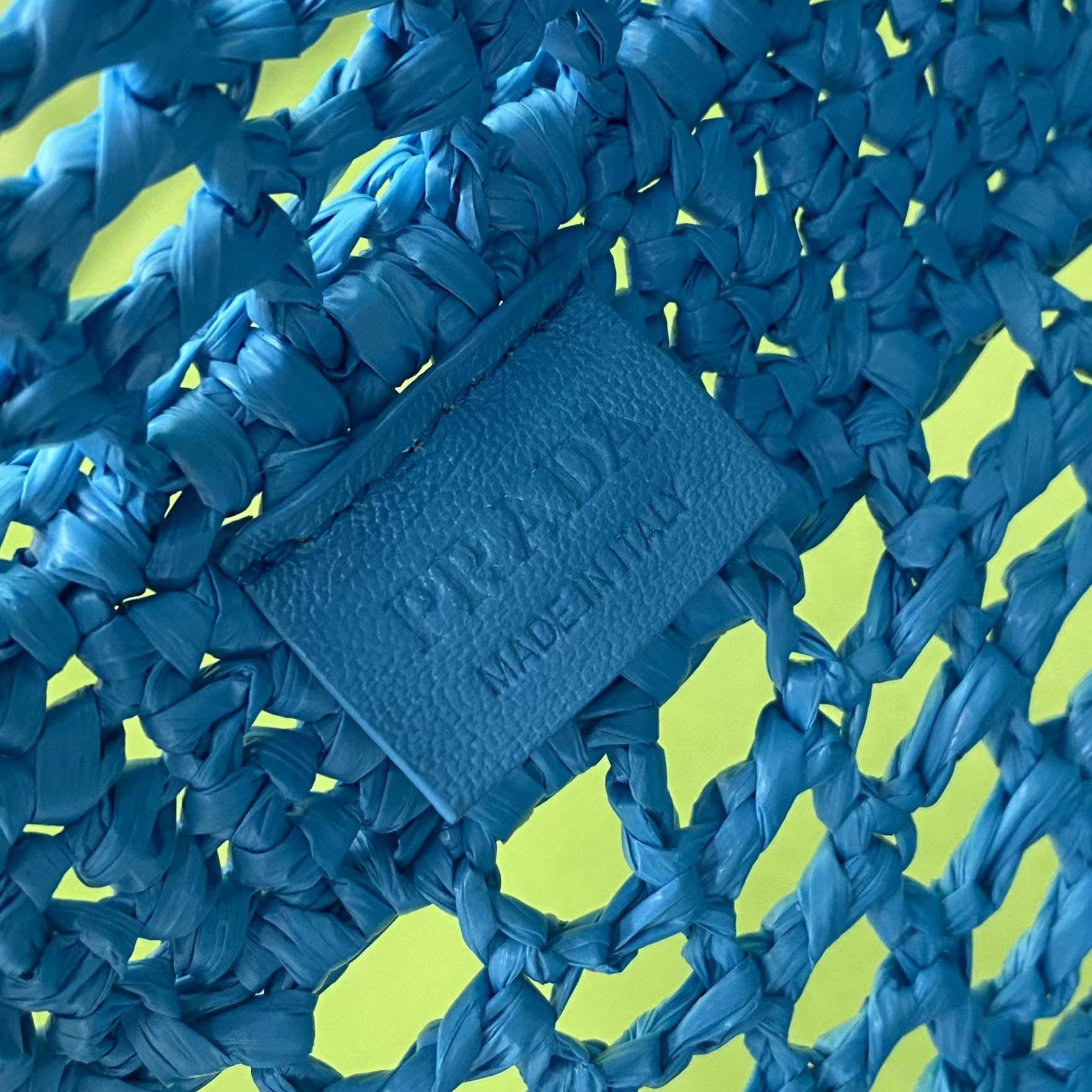 【P570】普拉达22年新款包包 Prada蓝色日本纸材质编织镂空手提单肩包