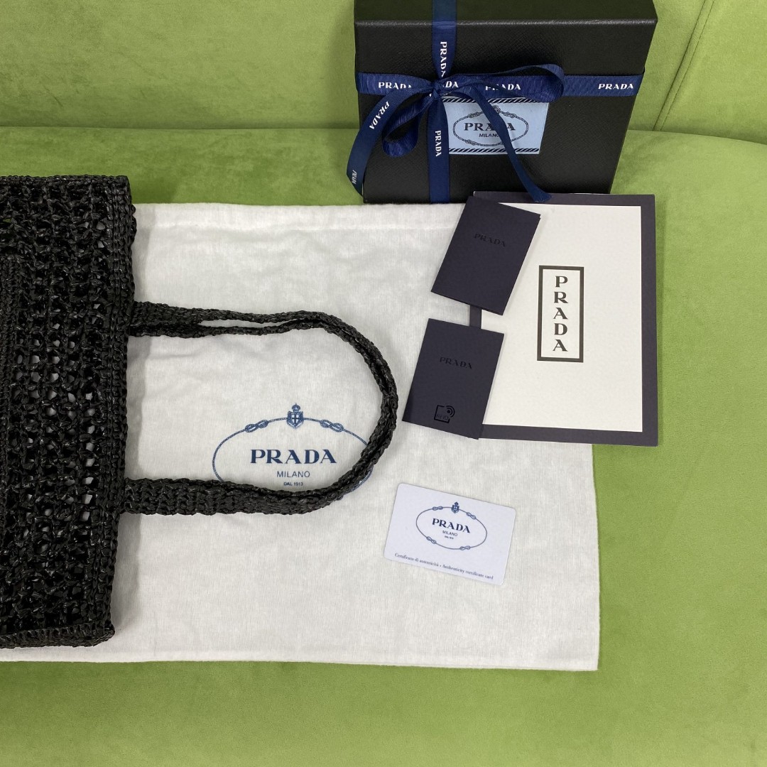 【P570】Prada包包官网 普拉达1BG393黑色编织方形镂空包单肩购物袋