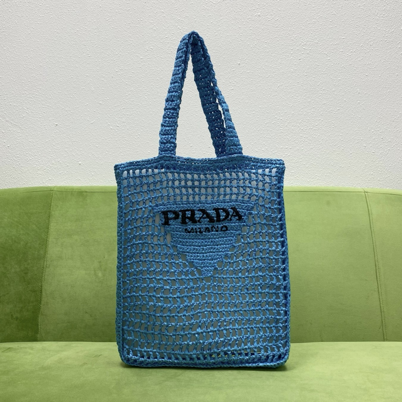 【P570】普拉达22年新款包包 Prada蓝色日本纸材质编织镂空手提单肩包