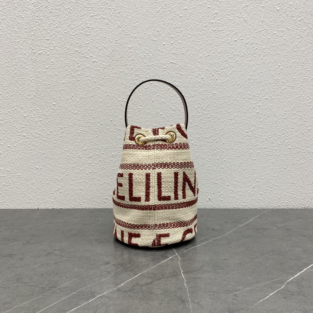 【P1020】一件代发 Celine赛琳196532织布红抽绳印花迷你水桶包斜挎包