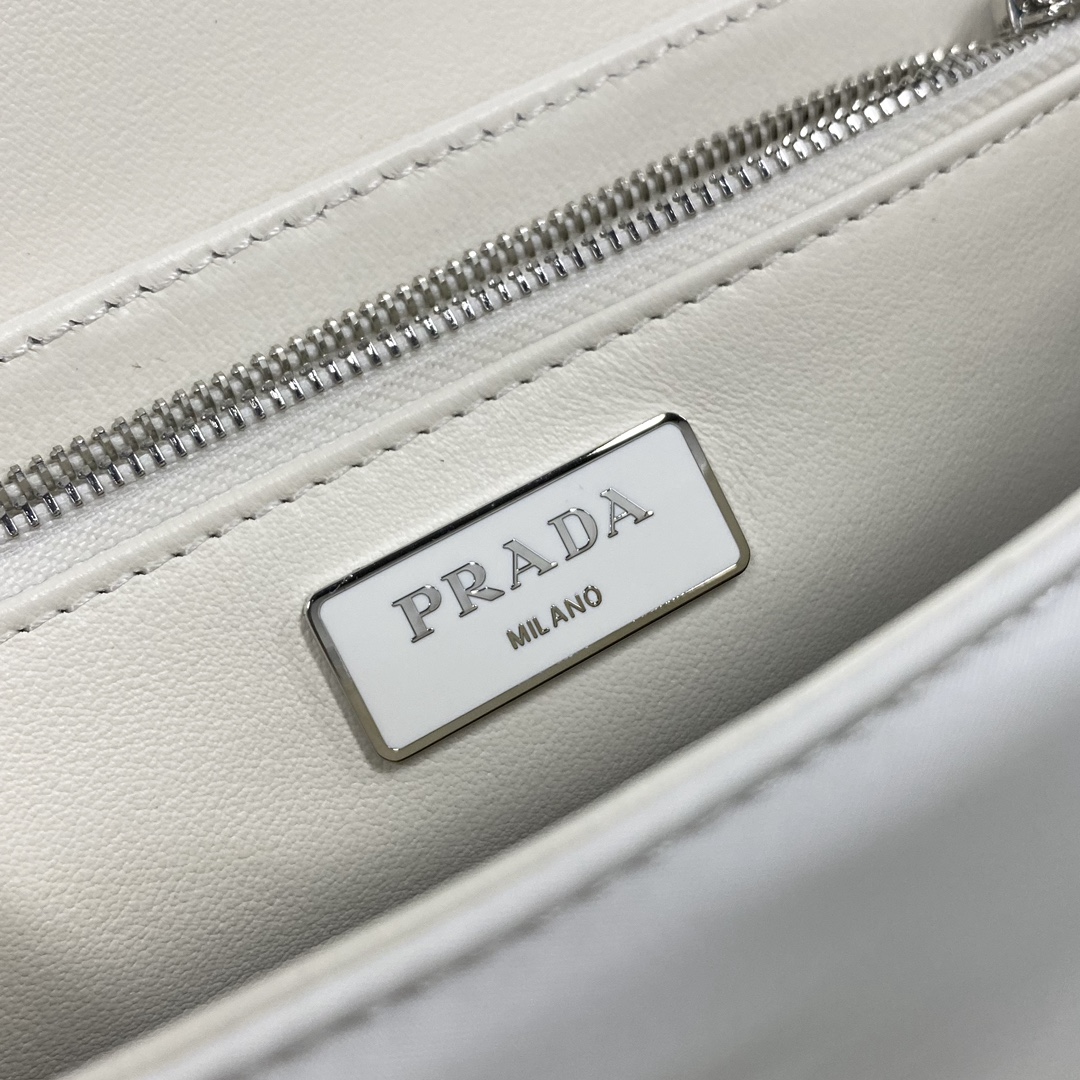 【P1320】Prada Pocket系列 普拉达1BD295白色尼龙布拼皮单肩斜挎包23CM