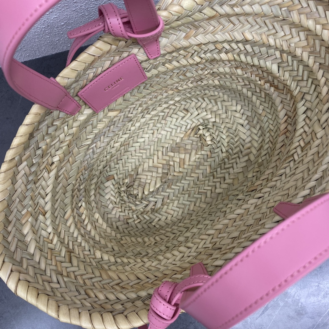 【P1130】Celine2022新款女包 赛琳194002粉色Logo编织手提包菜篮子包