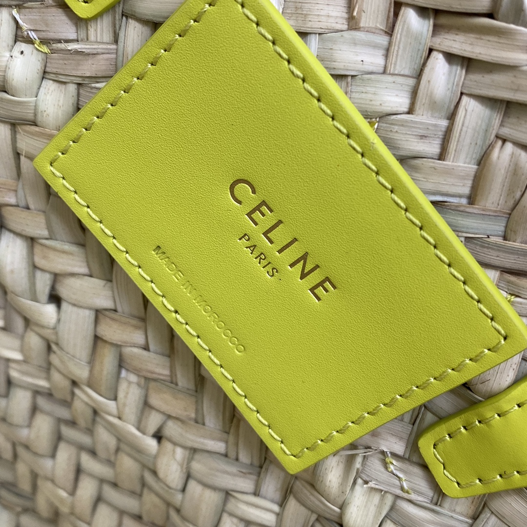 【P1130】Celine女包价格 思琳194002黄色Logo编织手提包菜篮子包