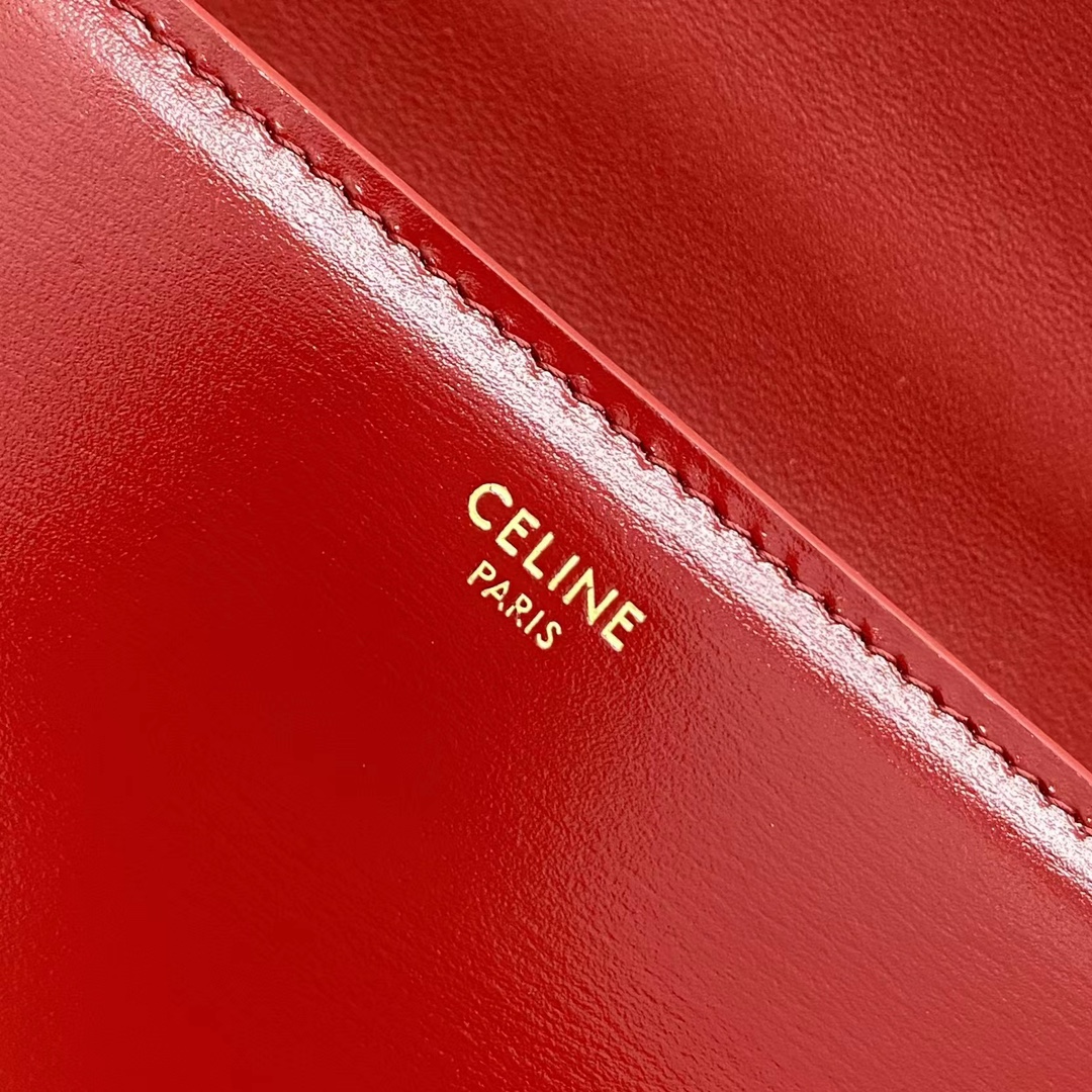 【P1620】Celine包包批发 赛琳199273厘子红全皮凯旋门扣链条方形包腋下包