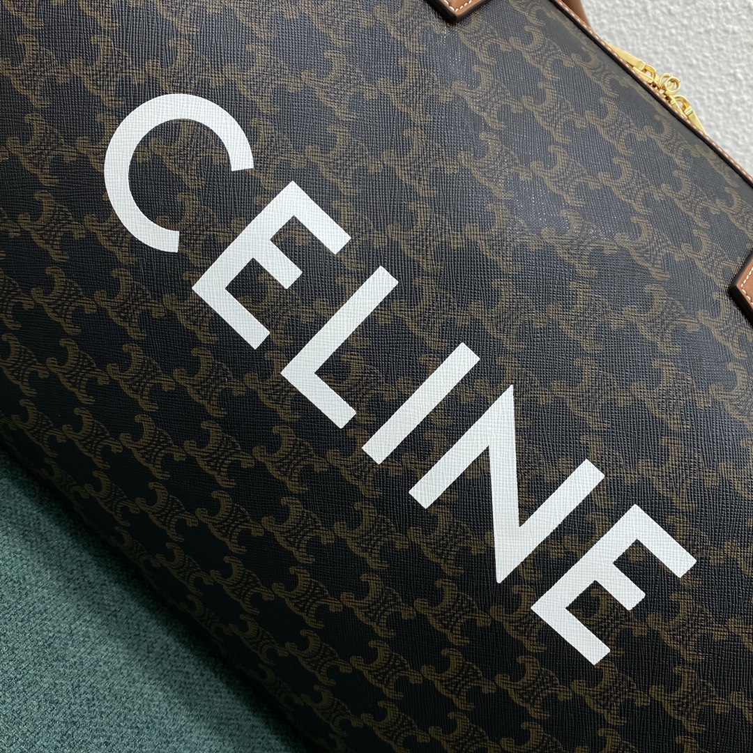 【P1620】Celine包包官网 赛琳191472凯旋门印花旅行袋手提包斜挎包 棕色