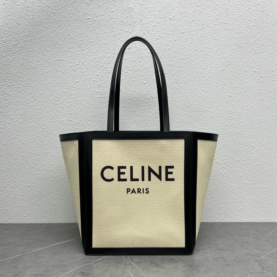 【P1430】思琳包包官网 Celine黑色字母麻布包Cabas购物袋单肩女包27CM