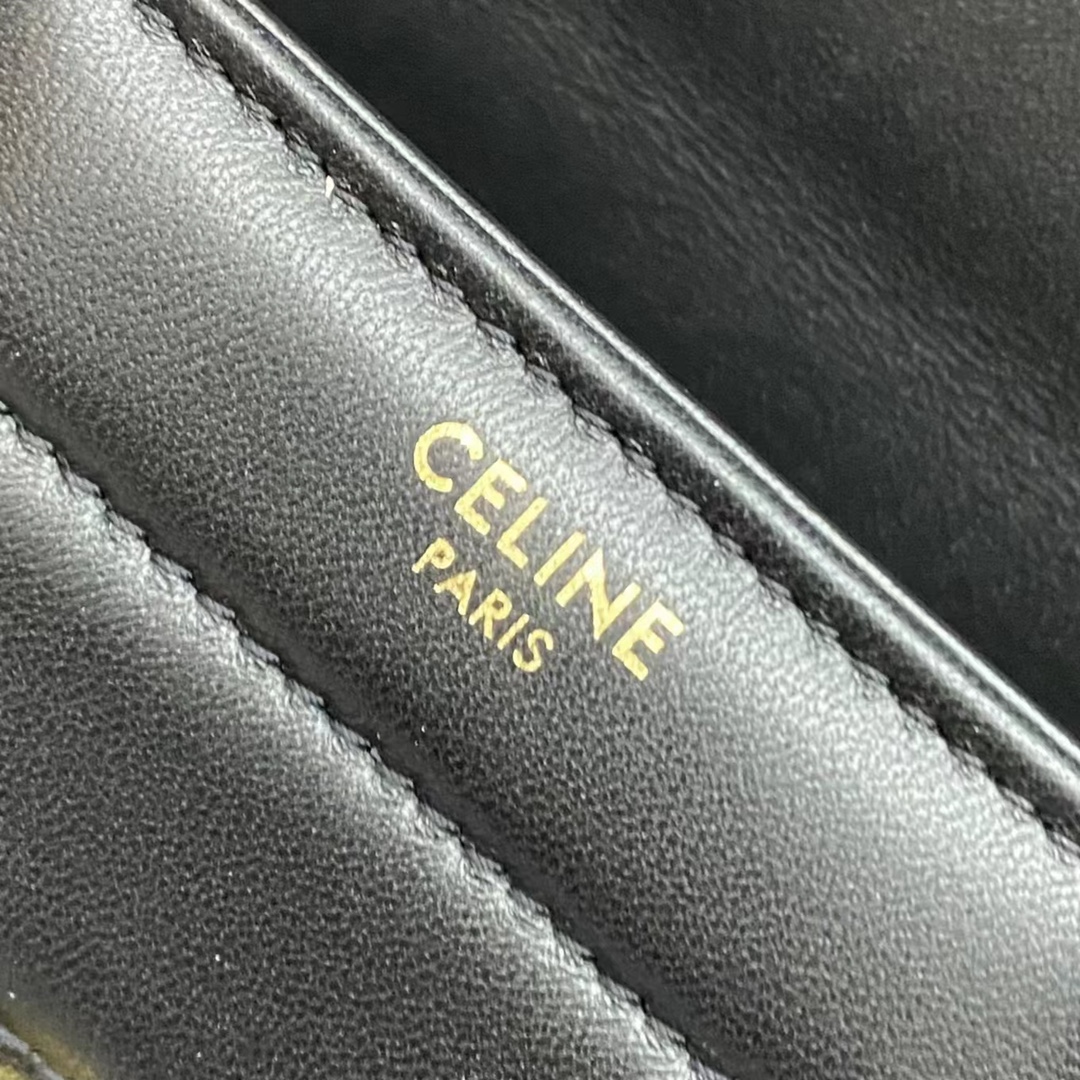 【P1650】思琳女包价格 Celine新款111723黑色金扣格纹羊皮链条包腋下包