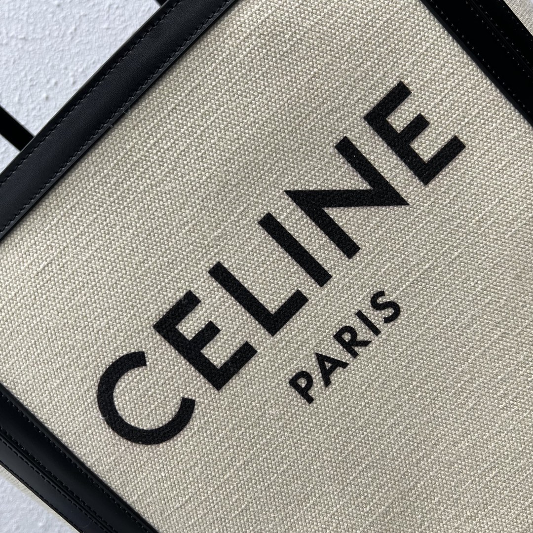 【P1430】思琳包包官网 Celine黑色字母麻布包Cabas购物袋单肩女包27CM