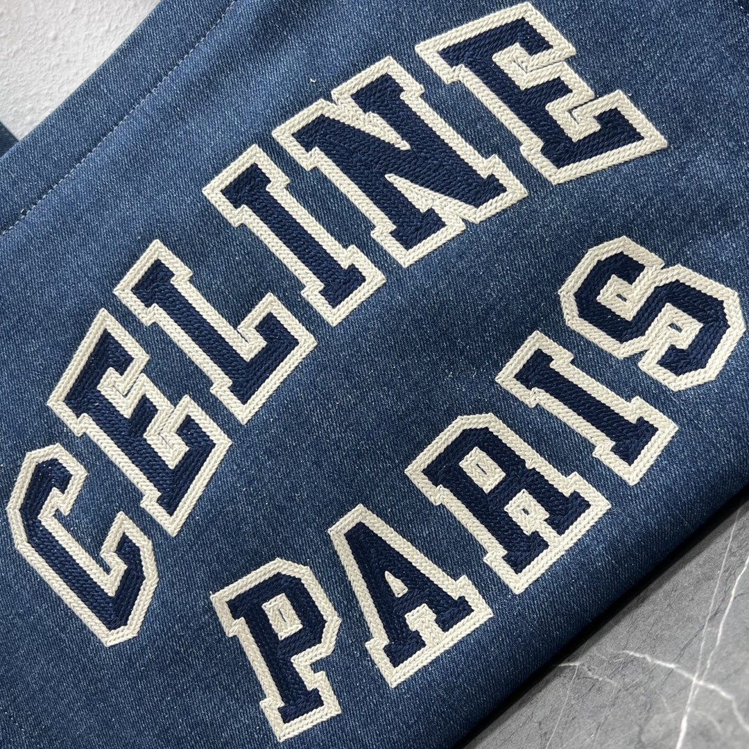 【P1050】Celine2022新款包包 赛琳196762字母蓝色牛仔单肩托特包妈咪包