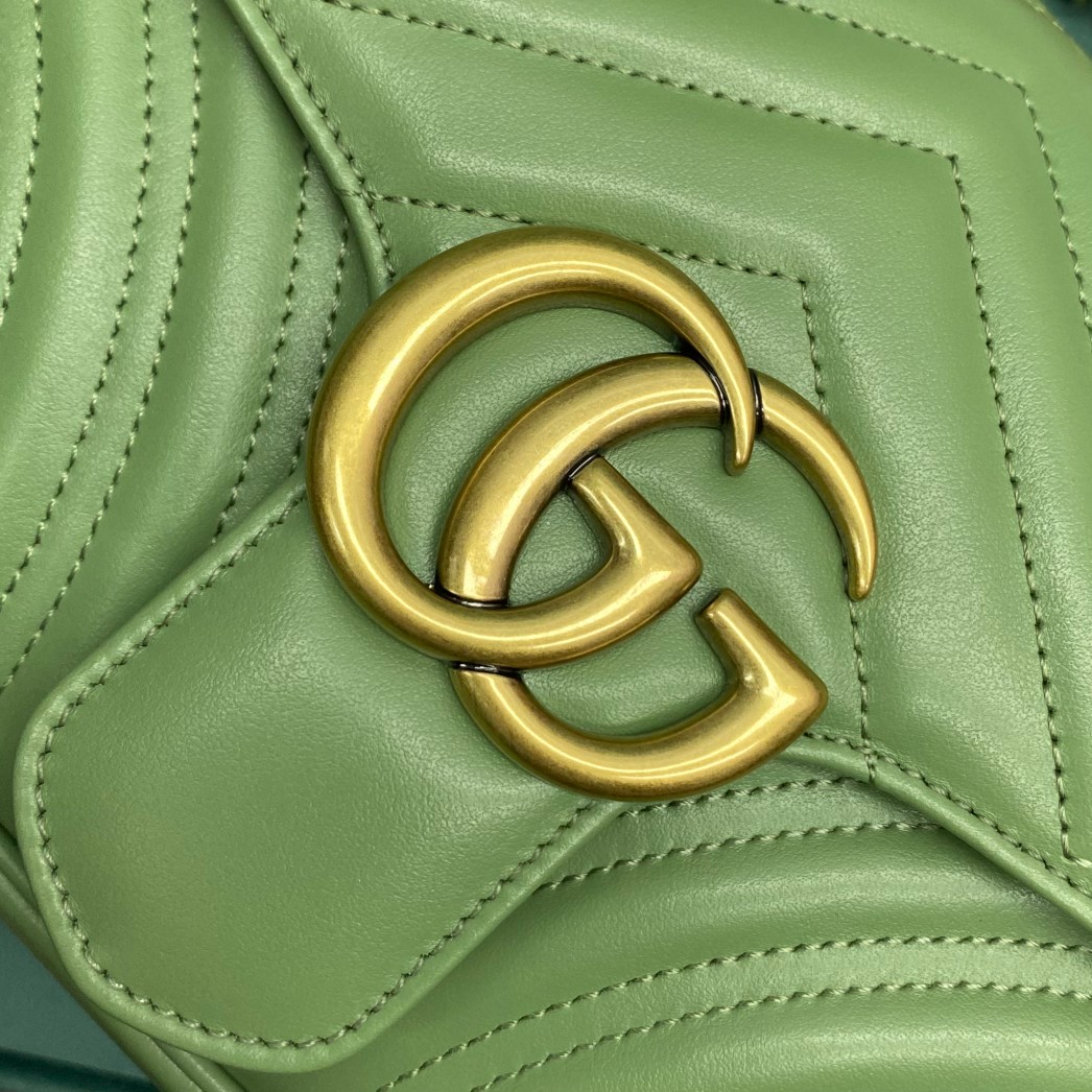 【P1280】古驰包包价格 Gucci Marmont中号绿色波浪纹链条单肩包 443497绿色