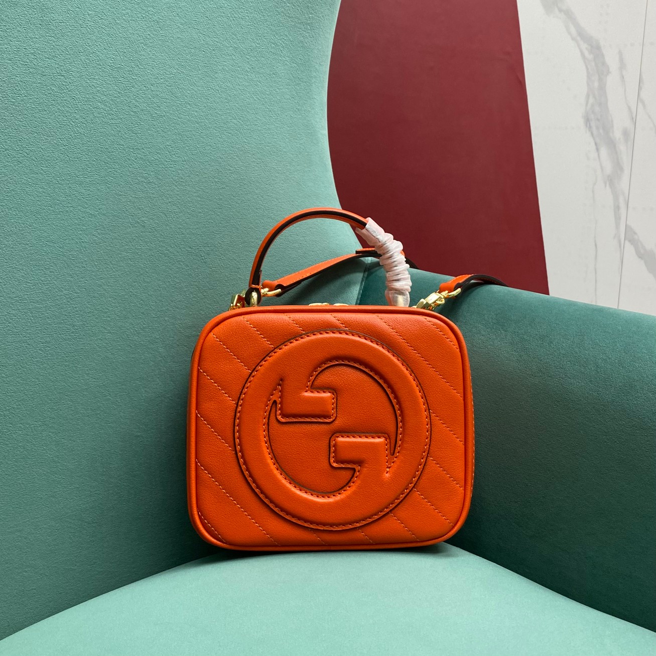 【P1320】古奇2023新款包包 Gucci Blondie系列橙色手提小方包17CM
