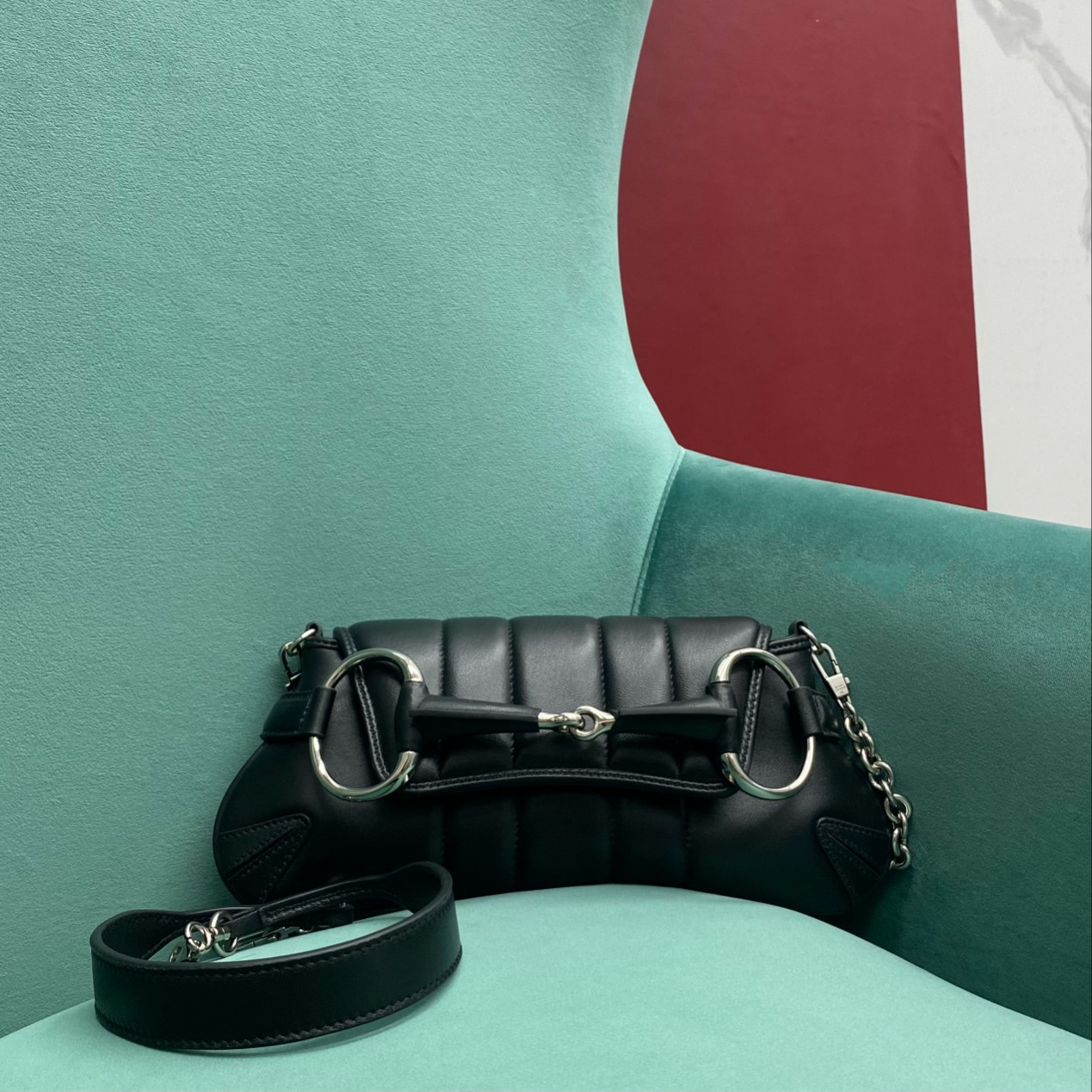 【P1400】Gucci Horsebit Chain 古奇新款黑色马衔扣链条手包腋下包